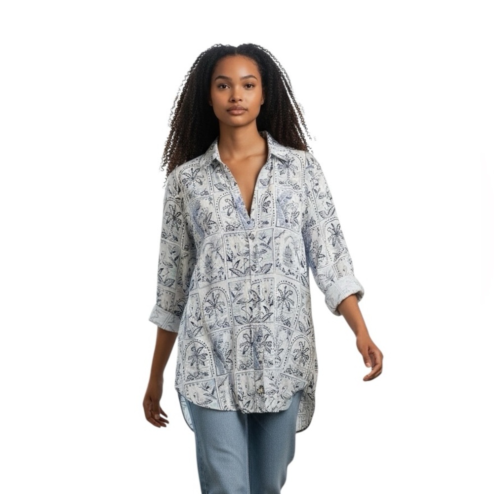 C&C linen coastal core beachy v-neck button up shirt